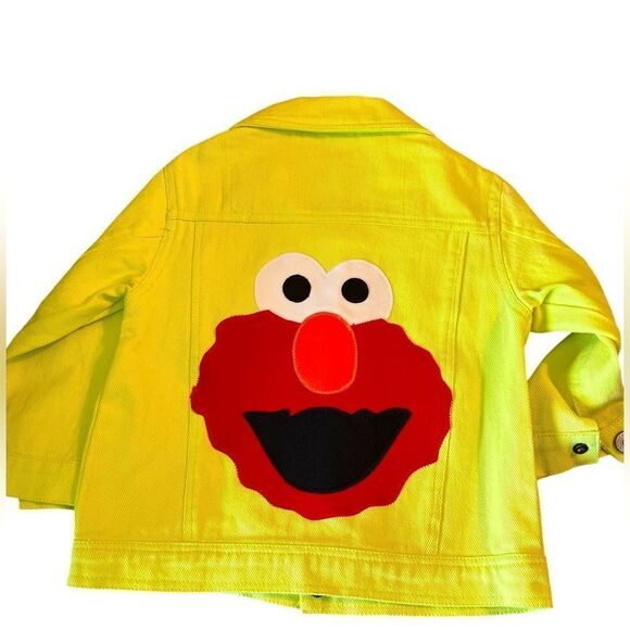 KIDS DREAM Sesame Street Elmo Neon Custom SZ Med Snap Denim Jacket FINAL PRICE - Picture 1 of 8